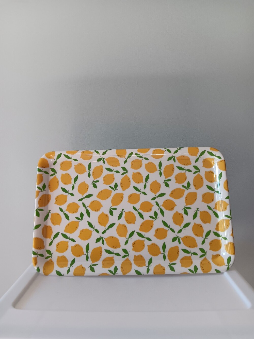 Lemon Squeeze Melamine Plastic Serving Tray To The Market White Yellow 11.5"